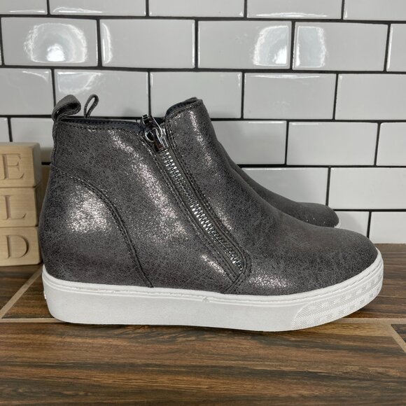 Skechers Lift Off Womens Size 9.5 Shoes Shimmer Pewter Hidden Wedge Ankle Boots - Picture 3 of 13